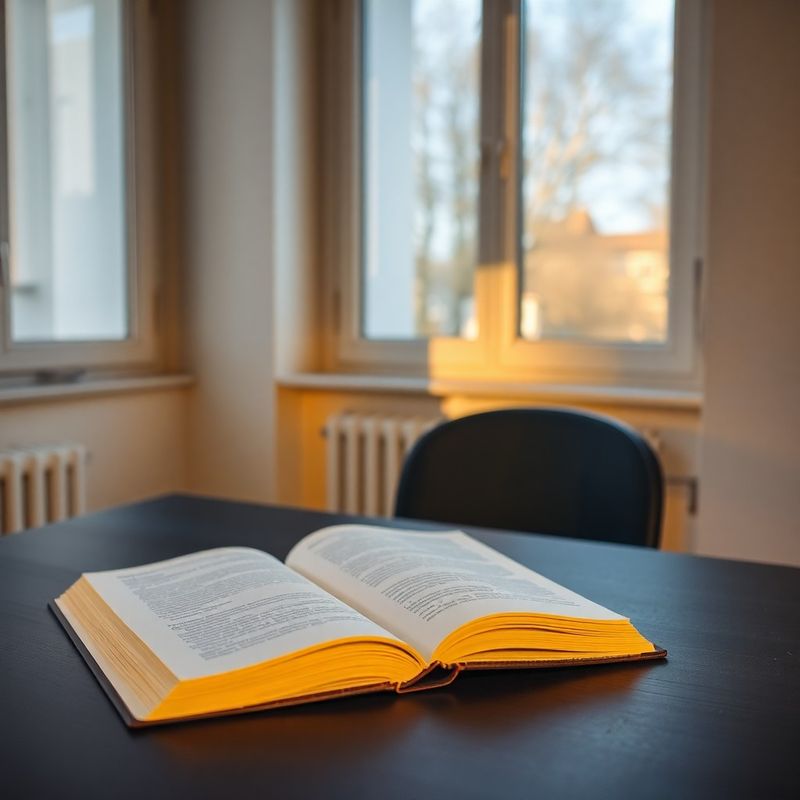 Caiet deschis pe un birou albastru-cerneală, lumină caldă de fereastră din București